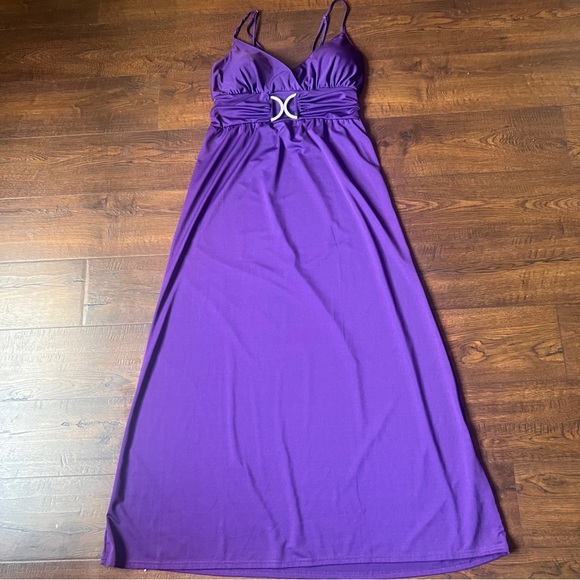 She's Cool Vibrant Purple Maxi Dress with Elegant Waist Detail - Picture 1 of 8